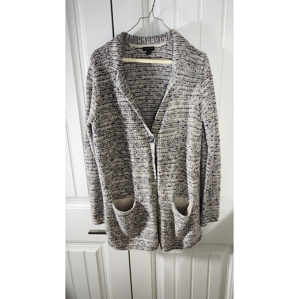 J.Jill Cardigan Sweater Size Small Wearever Collection Gray Relaxed 1Button Fron